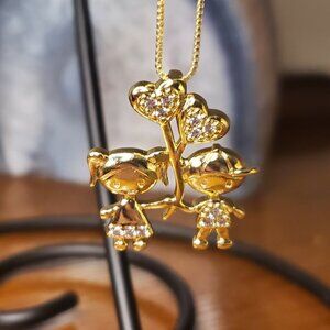 Mother's Day Necklace - Girl & Boy Clear CZ